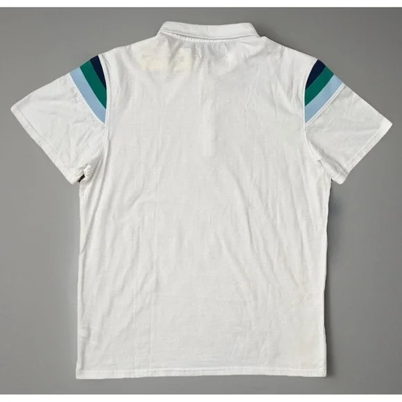 New NWT Oliver & Burke Short Sleeve Polo Shirt White Green Blue Striped XL JBHS - Picture 2 of 10